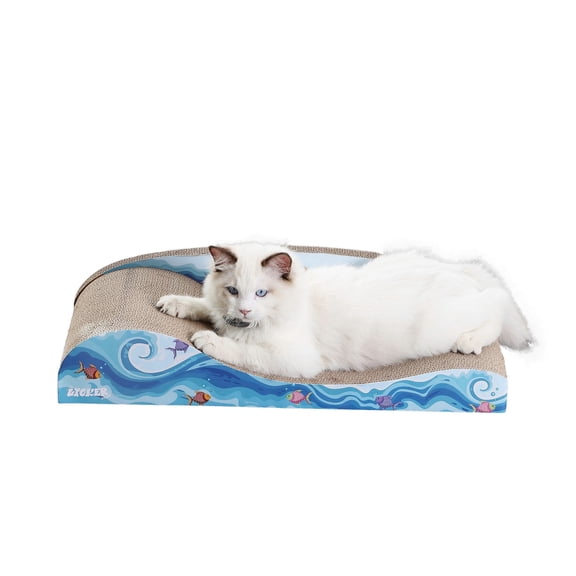 THE LICKER STORE Kokomo 23.75" Coastal Cardboard Lounge Bed Cat Scratcher with Catnip, Blue, CSR1002A