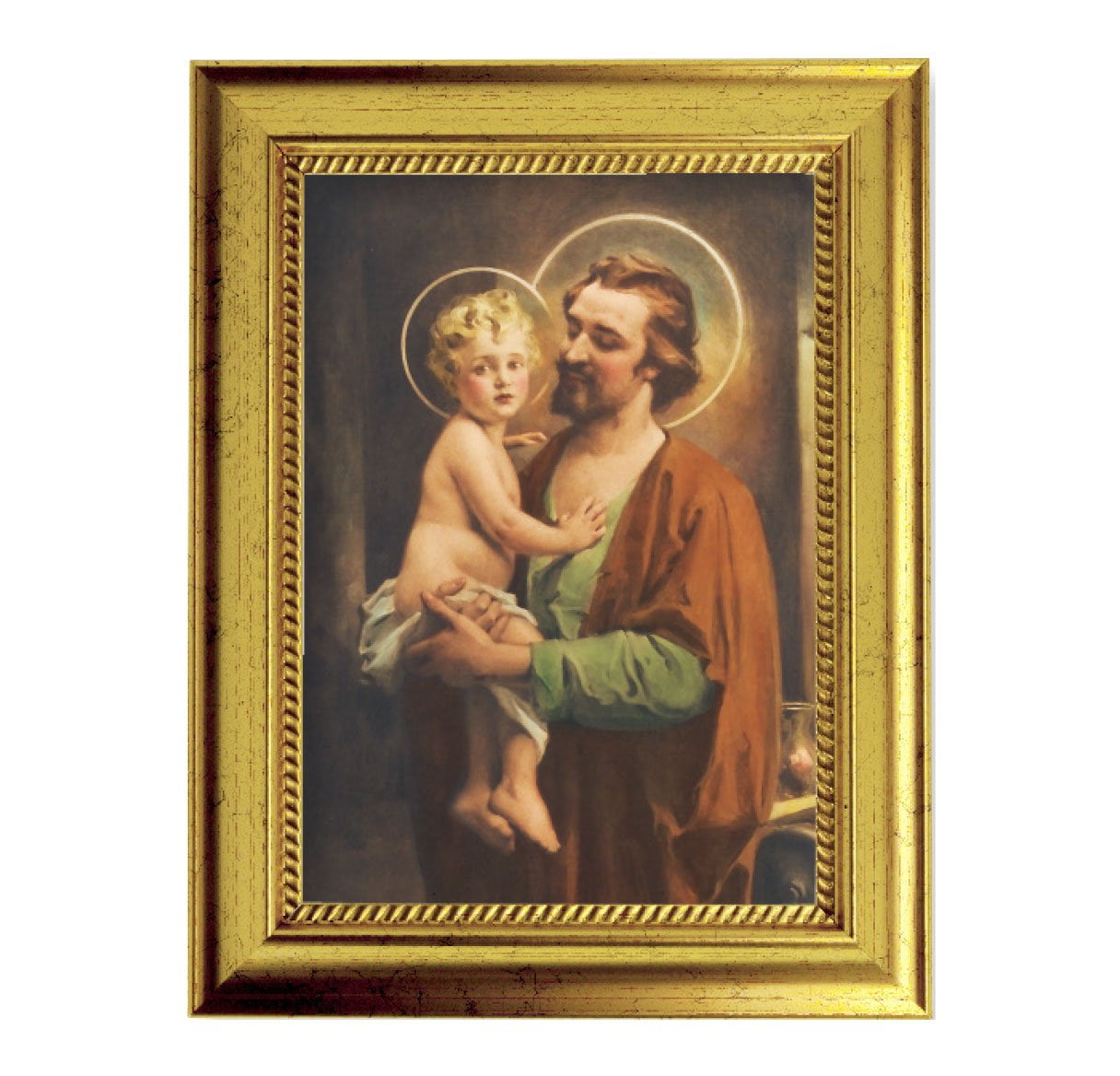 St. Joseph with Jesus Picture Framed Wall Art Decor Small, Antique Gold