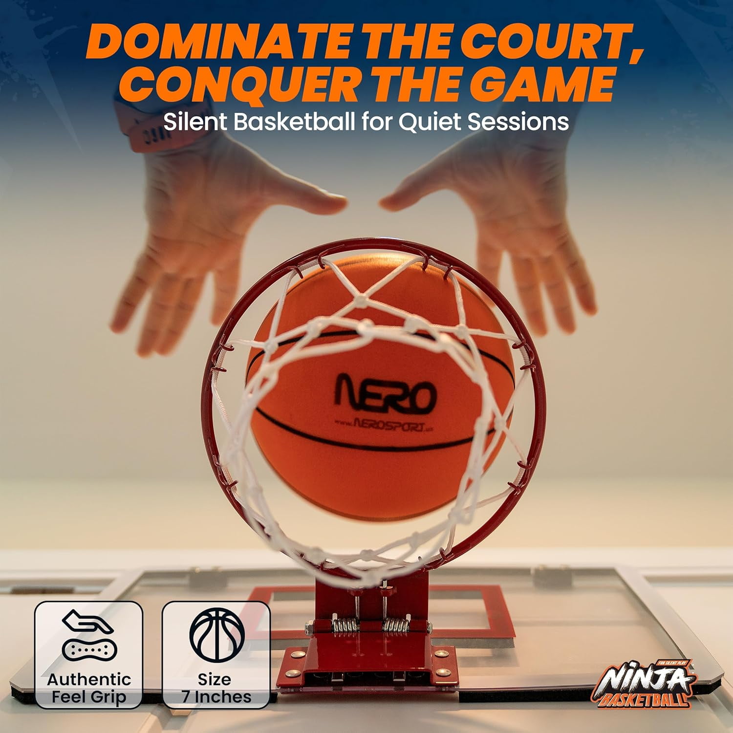 Nero Silent Basketball, Size 3 (7 inches) with Soft Foam Indoor Basketball and Bag
