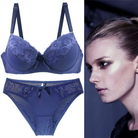 Bra And Panty Set Women S Underwire Lace Bras Pu Sh Up Bra And Sexy Bikini Pan Ties Sets Blue Women Nylon Underwear