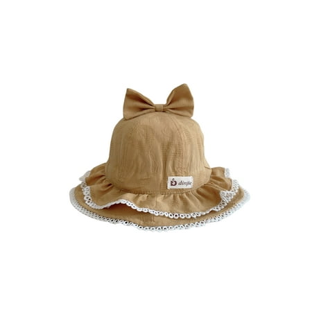 

Gureui Toddler Infant Baby Girls Bucket Hat Solid Cute Bowknot Dual-layer Wide Brim Sun Protection Casual Daily Cap