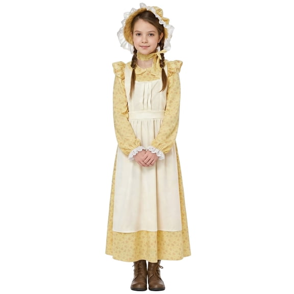 JFOPQVSM Girls' Outfit Sets 3PCS Prairie Girls Dress with Apron and Hat for Toddler 4-8 Years