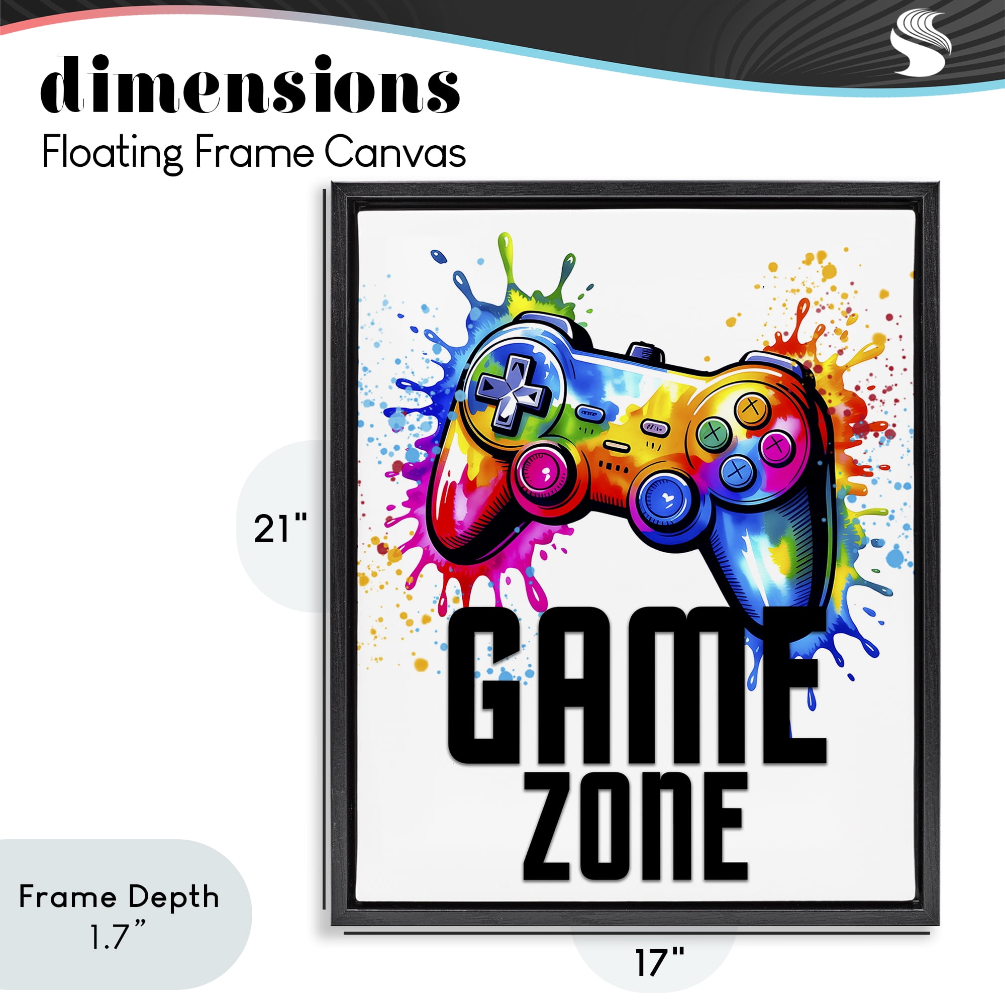 Stupell Industries Game Zone Bright Splash Black Framed Floater Canvas Wall Art, design by Kim Allen