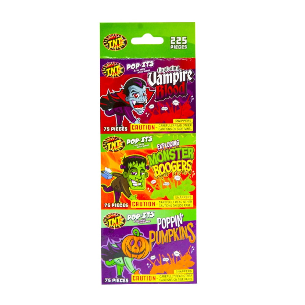 TNT Fireworks Halloween 3 Pack Pop-its,  Red Orange and Green Novelty Noisemakers, Party