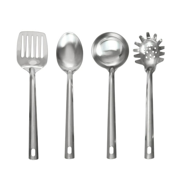 Mainstays Stainless Steel 4-piece Kitchen Utensil Set, Spatula, Slotted Spoon, Ladle and Pasta Spoon, Essential kitchen tools