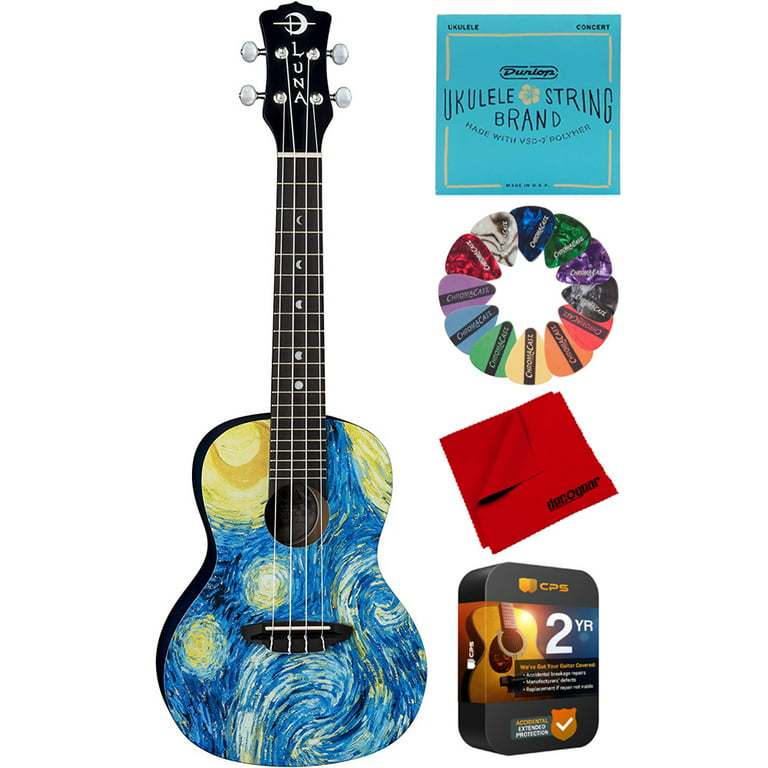 Bonus frugter Ærlighed Luna UKE STR C Starry Night Graphic Ukulele with Gigbag Bundle with  Replacement Strings, Guitar Pick, Microfiber Cleaning Cloth and Premium 2  YR CPS Enhanced Protection Pack - Walmart.com