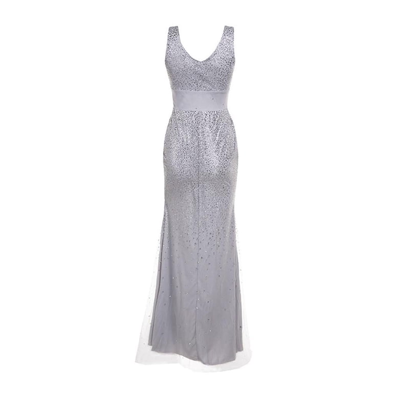 sequin petite bridesmaid dress WTXUE for Women, Long Gold Party Women Dress Evening Gown Sequin Prom V-Neck Women's Dress, Dresses for Women, Silver Dress, Silver S navy maxi dress formal