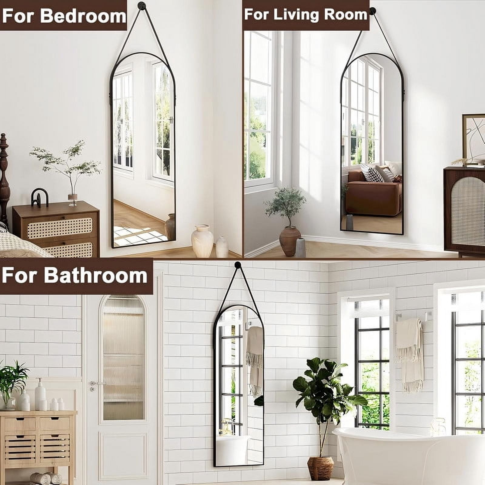 Lumora 48"x16.1" Full Length Mirror Arch Floor Mirror Wall Mirror, Black