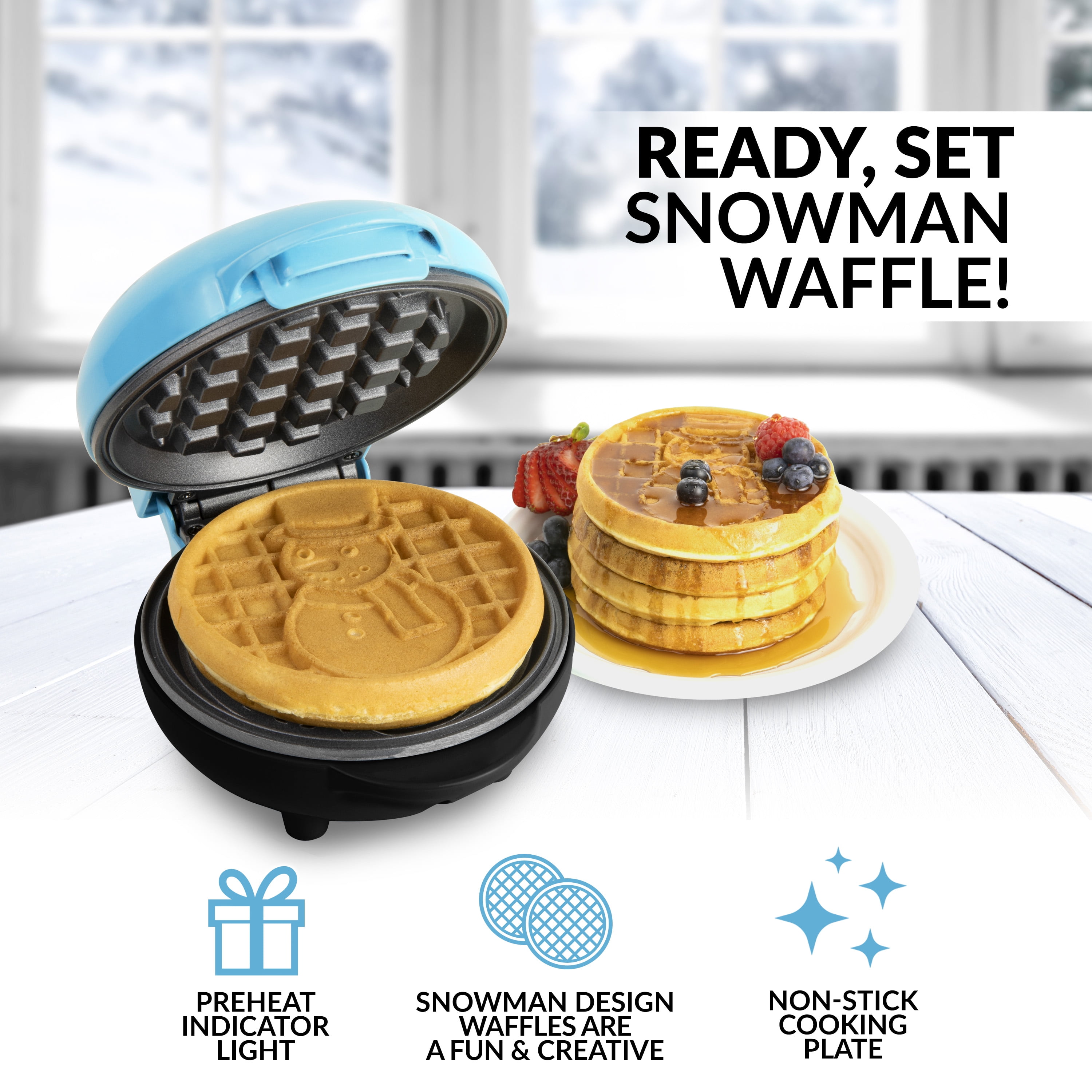 Bella Snowflake Blue Nonstick 4 Mini Waffle Maker