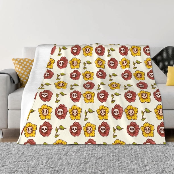 Balery Sunflowers And Skull Manta de Franela con Dibujo, Lujo Ultra Suave y Cálido, Antipelusa y Resistente a las Arrugas para Cama, Sofá, Camping -50"x40"
