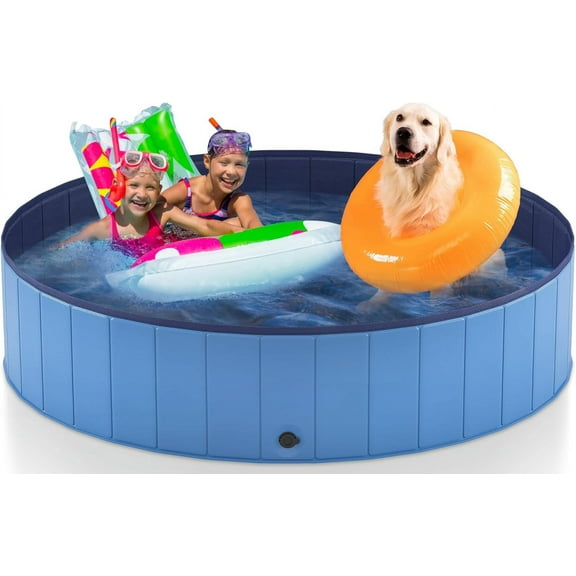 71" Foldable Dog Pool for Large Dogs, Portable Hard Plastic Dog Swimming Pool, Outdoor Collapsible Pet Bathing Tub for Pets Dogs and Cats, 71 x12 Inches