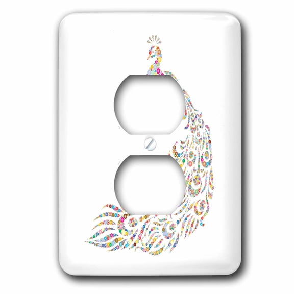 3dRose, Image of Glittery Multicolor Peacock On White, 2 plug outlet cover