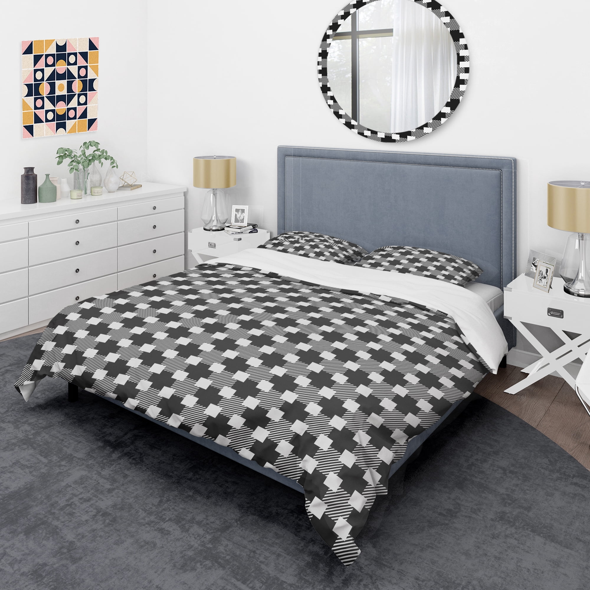 Designart 'Geometric Monochrome Pattern II' Mid-Century Modern Duvet Cover Set
