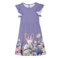 thumbnail image 4 of EGNMCR Robe à Manches Courtes à Col Rond Robe d'Été pour Enfants Imprimée à Manches Plissées à Double Couche pour Enfants de 5 à 14 Ans Robe, 4 of 7