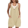 thumbnail image 6 of Button Down Rompers for Women Casual Shorts Trendy Vacation Loose Sleeveless Beach Romper Jumpsuits with Pockets, 6 of 8