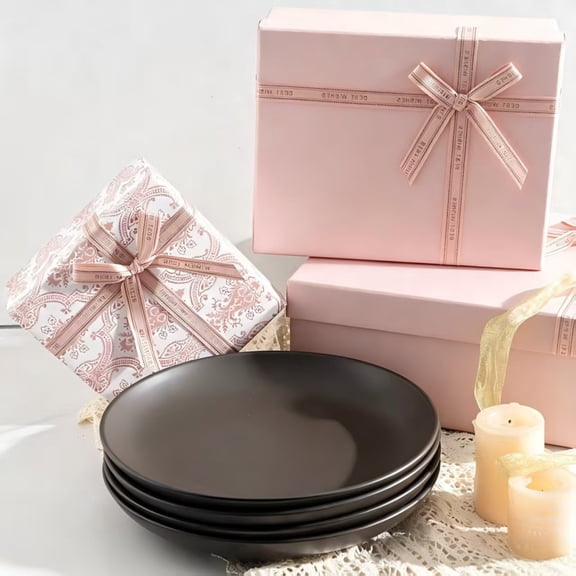 Tikooere Stoneware Dinner Plates Set of 4, 10 Inch, Microwave and Dishwasher Safe and Scratch Resistant,Matte Black