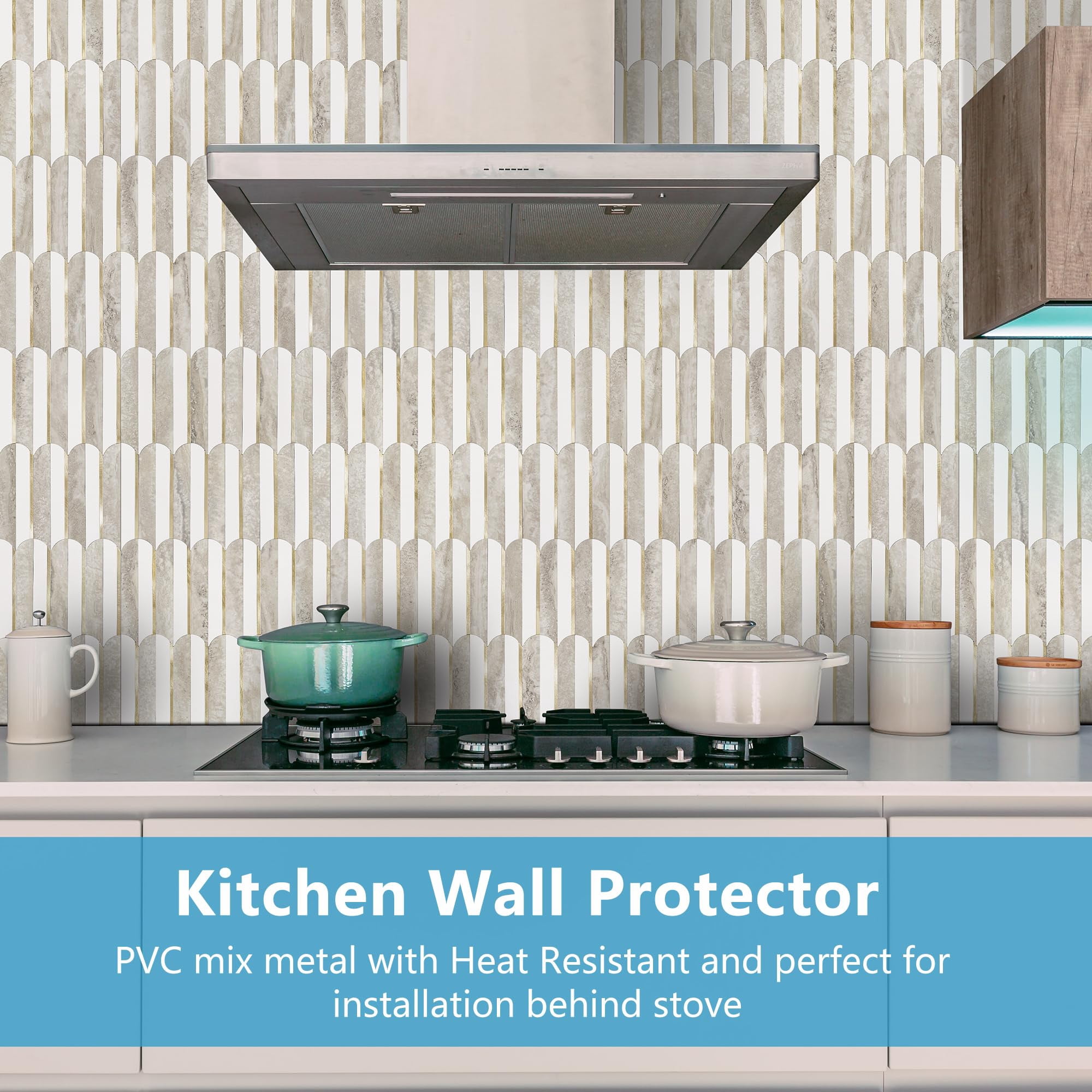 Vamos Peel And Stick Backsplash Seamless Tile For Kitchen Bathroom White Beige Slate Pvc Mixed Light Self Adhesive Fish Scale Metal Mosaic Tiles (10 Sheets)