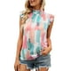 thumbnail image 1 of Camisa sin mangas con estampado multicolor para mujer Blusa con ribete con volantes y cuello redondo a la moda de poliéster para citas, 1 of 6