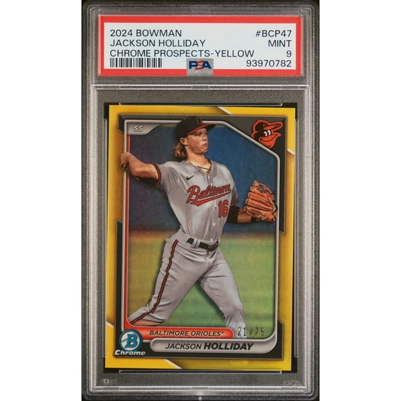 2024 Bowman Chrome Prospects Yellow Jackson Holliday #BCP47 /75 PSA 9