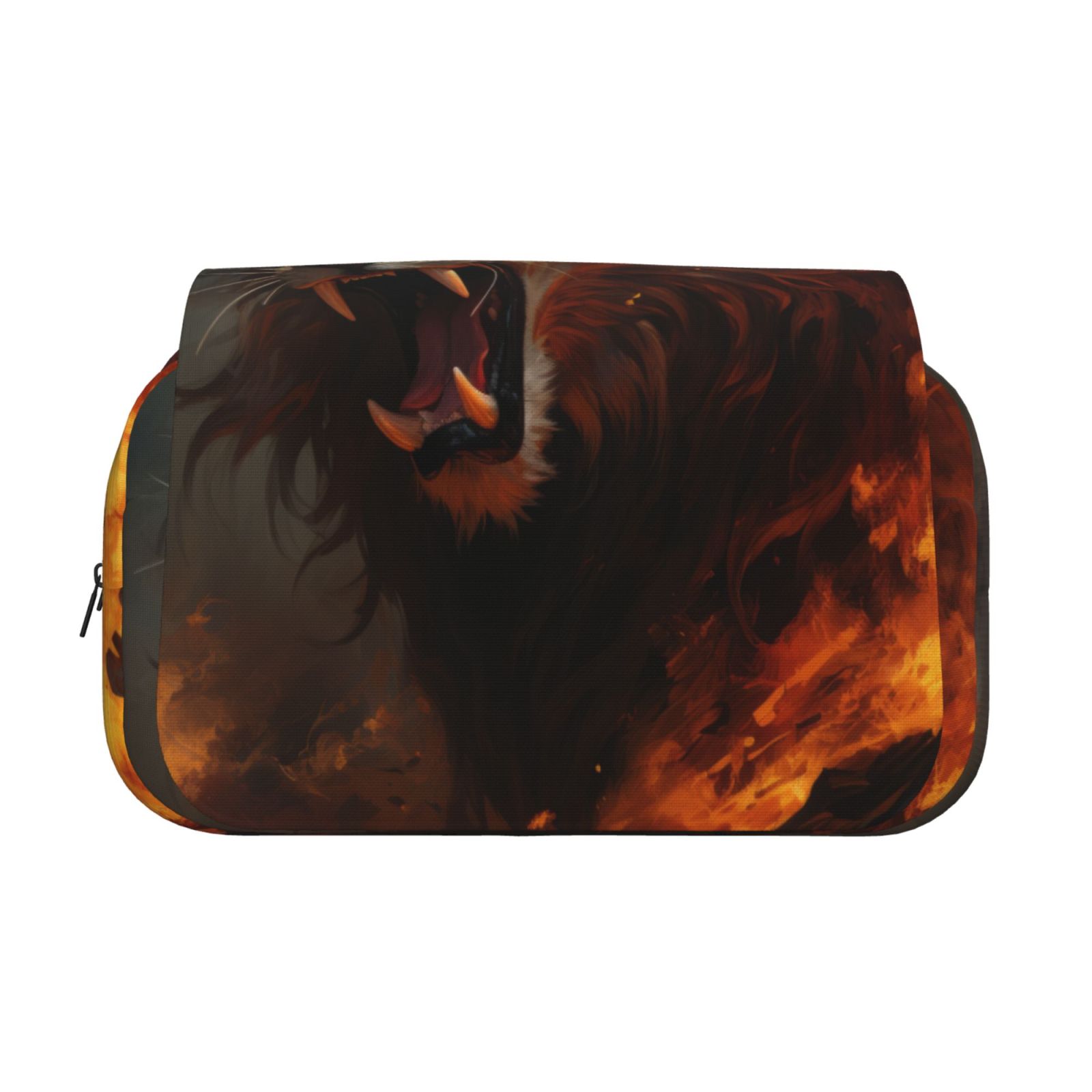 Rateoe Cool Flame Lion A Pattern Double Clamshell Pen Case, Storage Organizer with Two Zipper Compartments– Holds Up to 50 Pencils & Pens