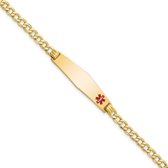 14K Yellow Gold Semi-Solid Medical Soft Diamond Shape Red Enamel Curb Link Id Bracelet (7 X 8.5) Made In United States xm564fc-7