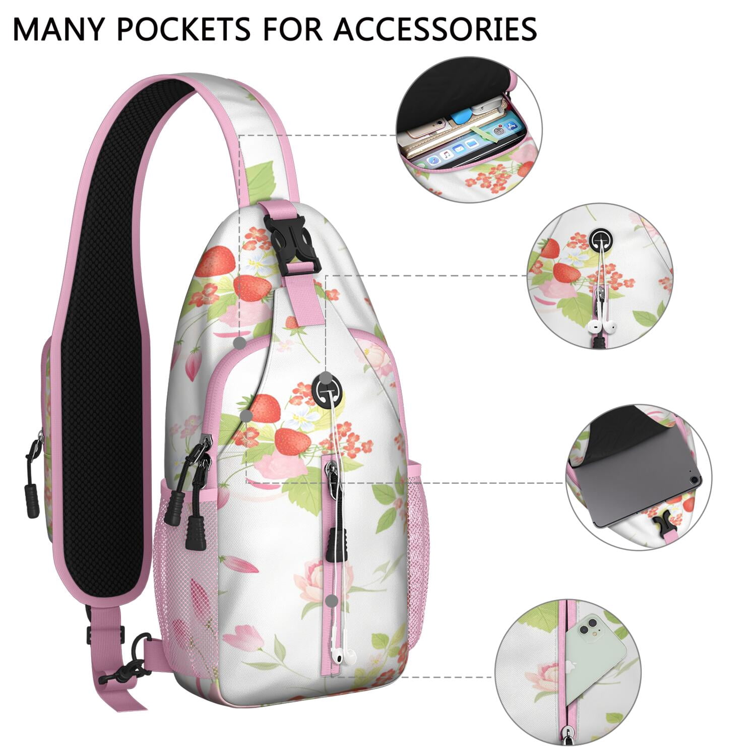 Strawberry Sling Bag for Women Men Hiking Sling Backpack Sling Backpack for Outdoor Activities Gym Small Travel Backpack Gym Sports Travel Hiking Daypack
