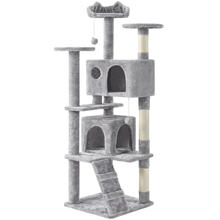 Yaheetech 61.5  H Cat Tree Condo with Scratching Post Tower  Light Gray