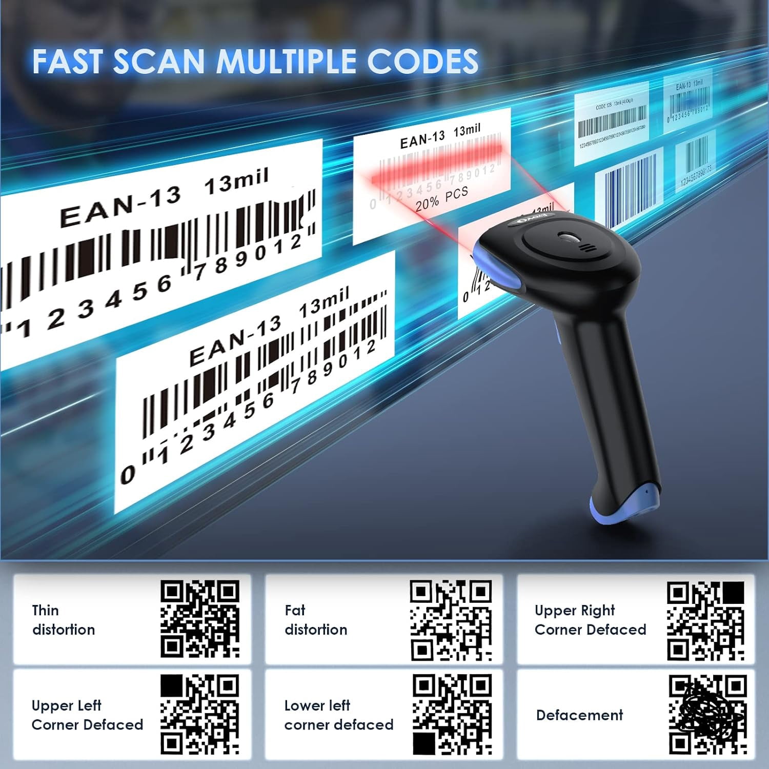 AIMPIRE 2D Bluetooth Barcode Scanner Wireless, 2500mAh Handheld Cordless USB Wired QR Bar Code Reader for Library, Warehouse Inventory Compatible with iPad, Android Phone, iPhone, Laptop