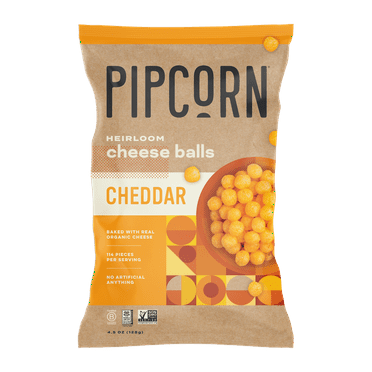 Pipcorn Non-GMO Cheddar Cheese Balls, 4.5 Oz.