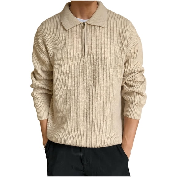 Lopecy-Sta Lightweight Sweaters for Men Quarter Zip Pullovers Casual Sweaters Lightweight Knit Dress Outwear Turndown Collar Sweater for Glof Work Casual