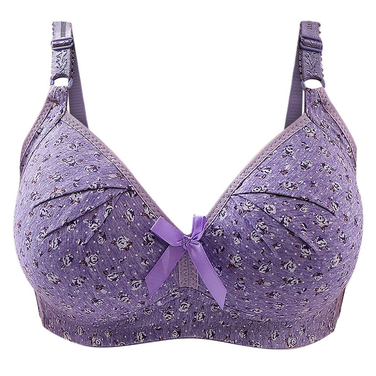 Bigersell Bralette Bra Women Fashion Bowknot Printed Comfortable Hollow Out  Bra Underwear No Underwire Big & Tall Size Push Up Bra, Style 4639, Purple