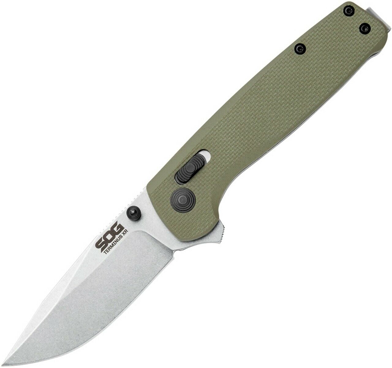 SOG Terminus XR Pocket Knife 3" Drop Point D2 Stonewashed Blade G-10 Handle OD Green