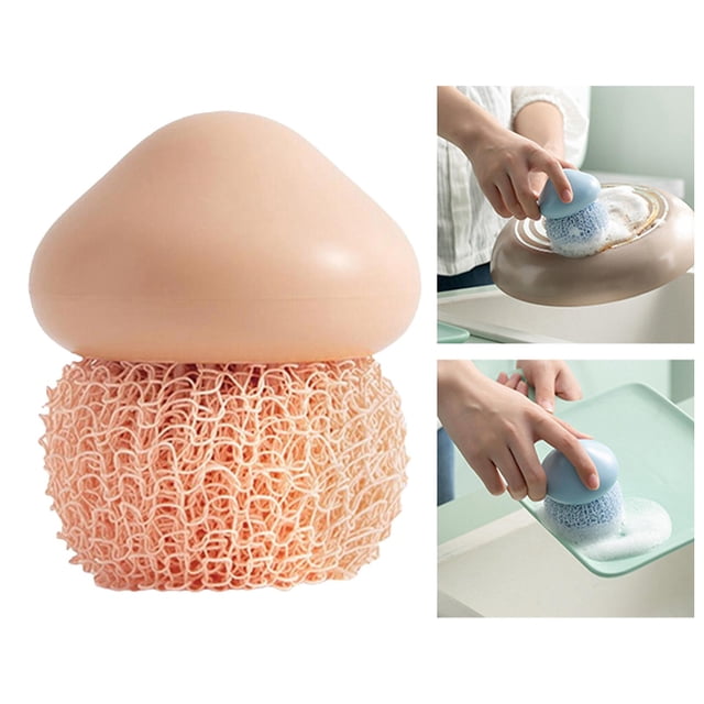 Cepillo multiusos para lavar platos, cepillo de limpieza de cocina, mango de cepillo de limpieza, fregador, bola de limpieza de platos para lavar, Nailon Rosa Macarena Cepillo de limpieza de cocina
