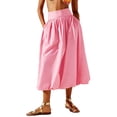 thumbnail image 2 of Wutalume Women's Midi Skirt with Deep Pockets, Pleated Design, Elastic Waistband, Flowy A-Line Skirt for Casual, Office, and Weekend Outfits,Pink M, 2 of 7