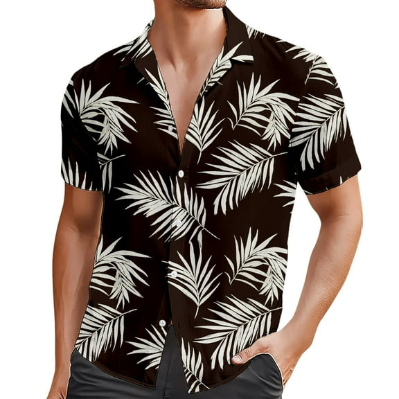 Shirts for Men Beach Trendy Comfortable Loose Casual Collar Button Open Short Sleeve Shirt Top L