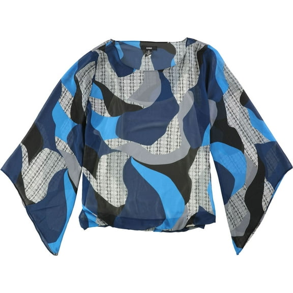 ALFANI $70 Womens New 1040 Blue Printed Long Sleeve Jewel Neck Casual Top M B B
