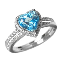 CILENON Brilliant New B Lue Hear T Shaped Zircon Ring Set Engagement Ring Gift Gift Choice (Blue,F)