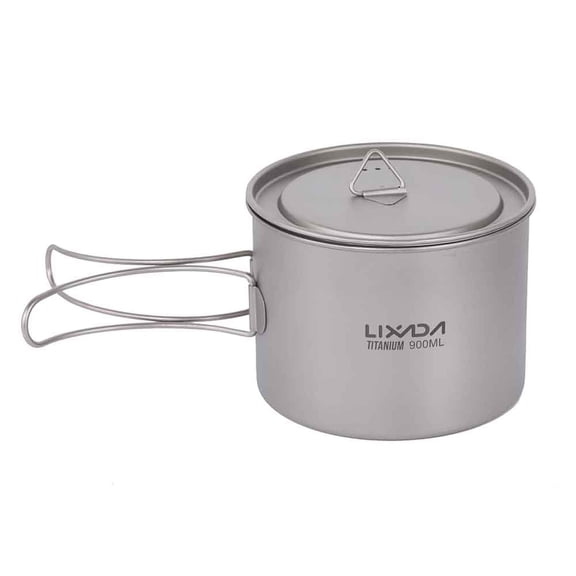 Lixada Tasse en Titane 900 ml, Pot Ultraléger Portable avec Couvercle et Poignée Pliable, Camping, Randonnée, Backpacking en Plein Air