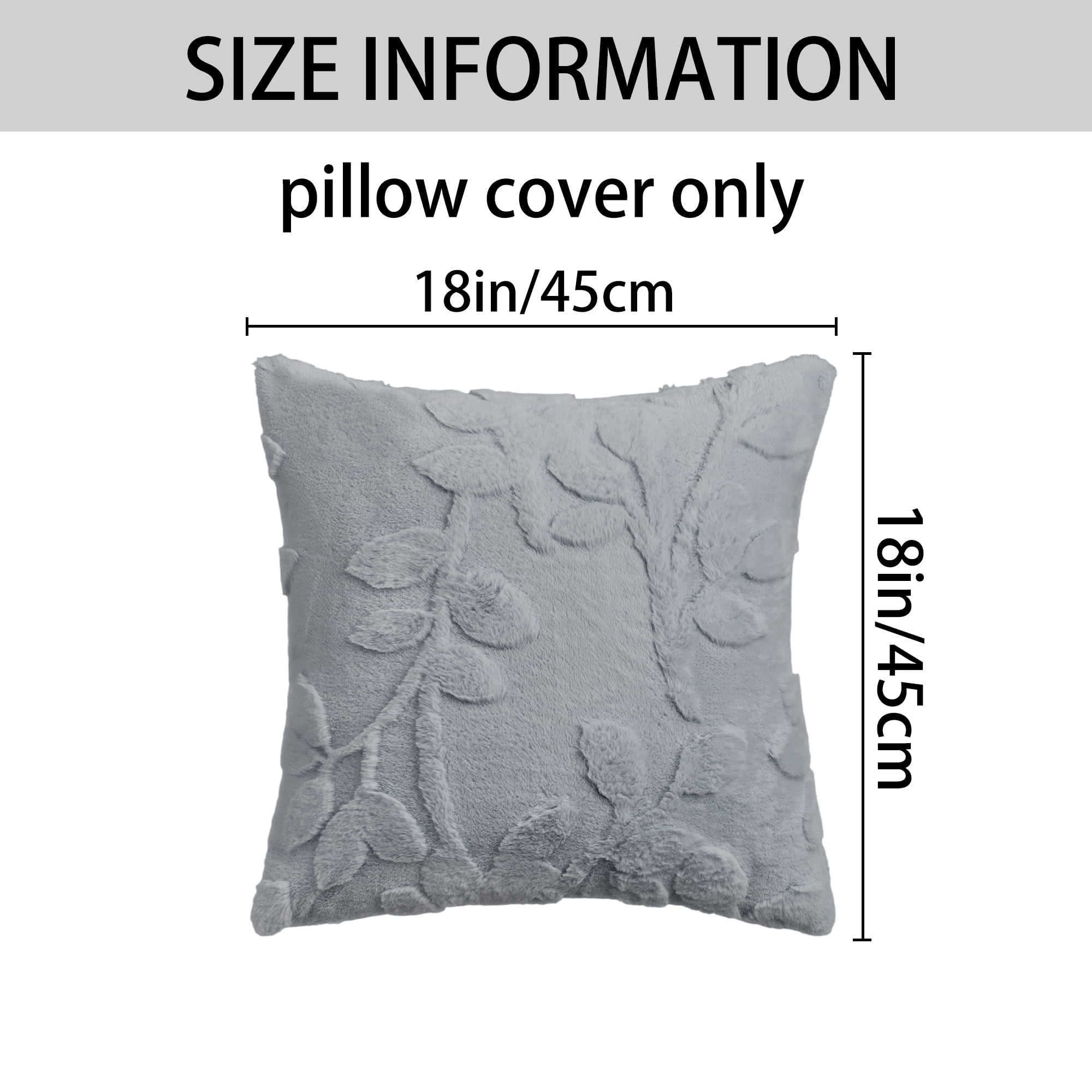Unique Bargains Pack of 2 Leaf Jacquard Plush Pillow Covers for Bedroom 18" x 18" Grey