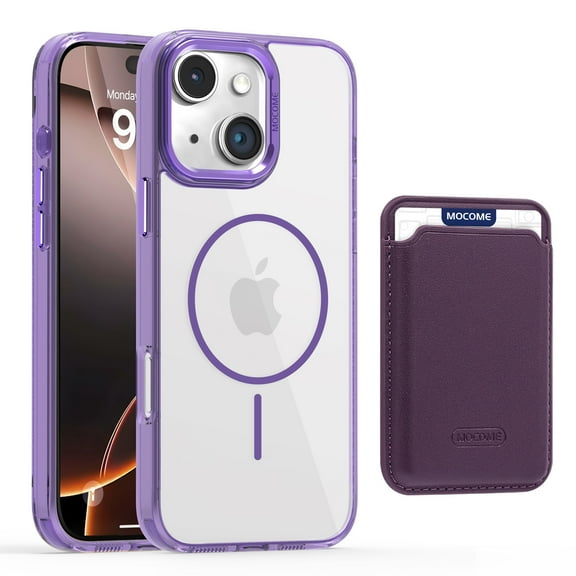 2 in 1 Wallet Case for iPhone 14 Plus, Compatible with Magsafe Clear Shockproof Magnetic Phone Case with Card Holder Bumper Anti-Yellowing Protective Cover for iPhone 14 Plus,Purple