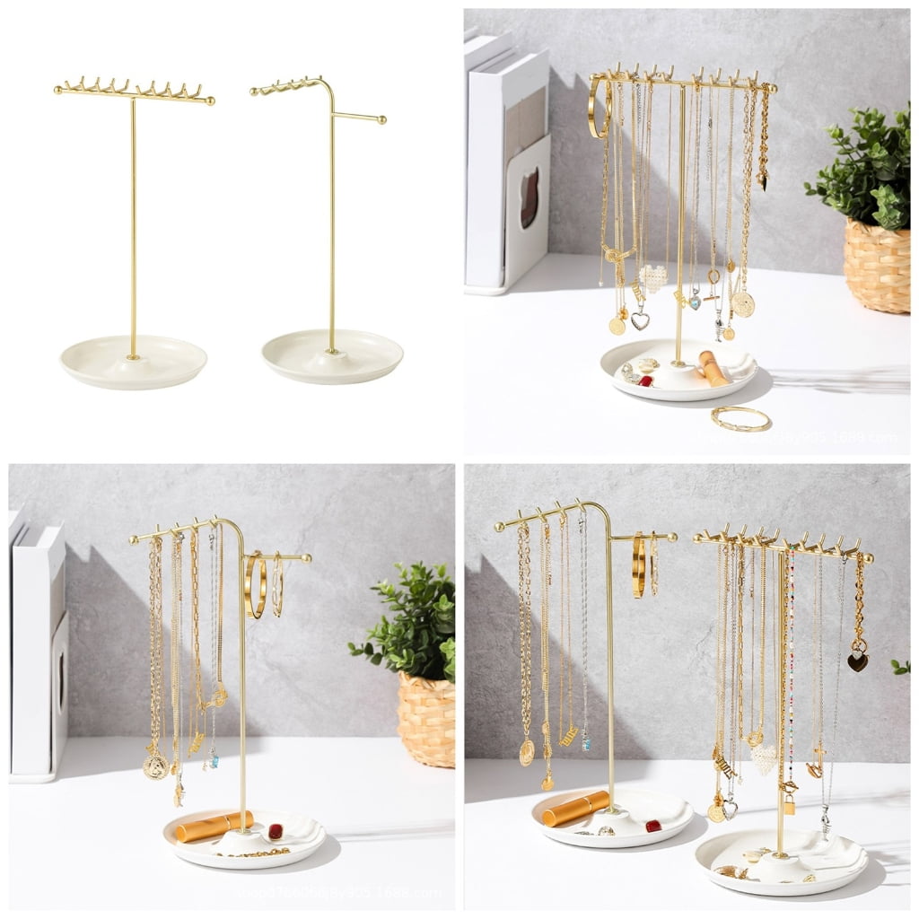 Geemin Multipurpose Metal Necklace and Bracelet Organizers Clear Jewelry Stand with Hanging Rack Home Accessory Decoration