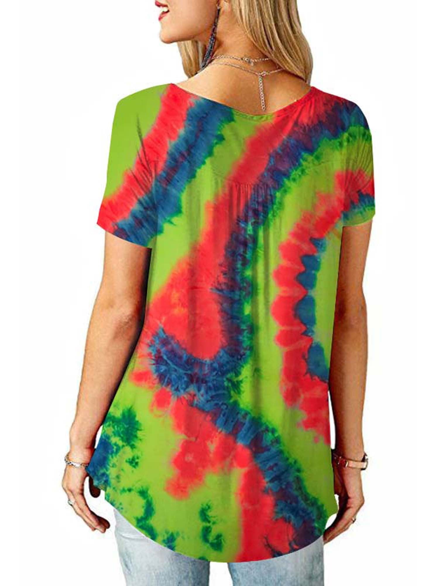 Womens Tie Dye Plus Size T Shirts Summer Short Sleeve Tunic Casual