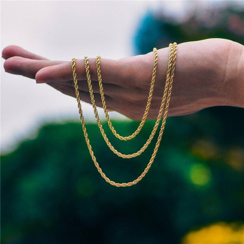 RM Rope Chain Necklace, 10K Solid Yellow Gold, 2.5mm, 16", Includes Velvet Gift Pouch