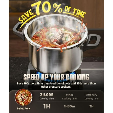 4 QT Stainless Steel Pressure Cooker with Triple-Layer Body, One-Hand Operation Rotating Lock Lid System for Fast Cooking