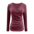 thumbnail image 6 of ClodeEU Women's Deep V Neck Wrap Sweater , Casual Fashions Long Sleeve Slim Ribbed Knit Tops Wine,Womens Plus S, 6 of 7