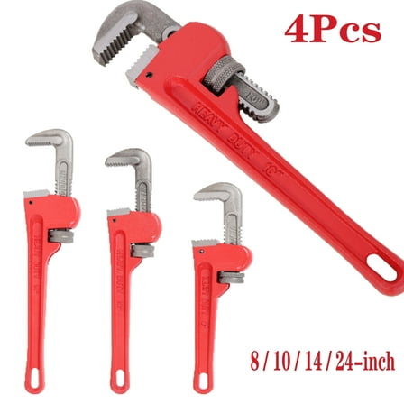 Elleree Pipe Wrench Adjustable,4-Piece set 24",14",10"inch Alloy Steel Linear Nuts Tube Spanner for Plumbing