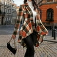thumbnail image 2 of LTTVQM Women's Plaid Casual Ruffle Hem Shacket Jacket Button Open Front Lapel Long Sleeve Cardigan Coat Peplum Babydoll Shirt Top Saffron S, 2 of 7