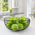 thumbnail image 4 of nu steel Metal Wire Fruit Basket Bowl For Kitchen,Living Room,Office - Large Decorative Centerpiece To Display Fruit, Vegetables, Household Items Or Use As A Gift Basket , Matte black and wooden base, 4 of 4