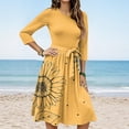 thumbnail image 2 of WTOBBY Women's Elegant Floral Print Waistband Round Neck 3/4 Sleeve Dress, Flowy Casual Sundress with Feminine Silhouette for Outings,Yellow L, 2 of 5