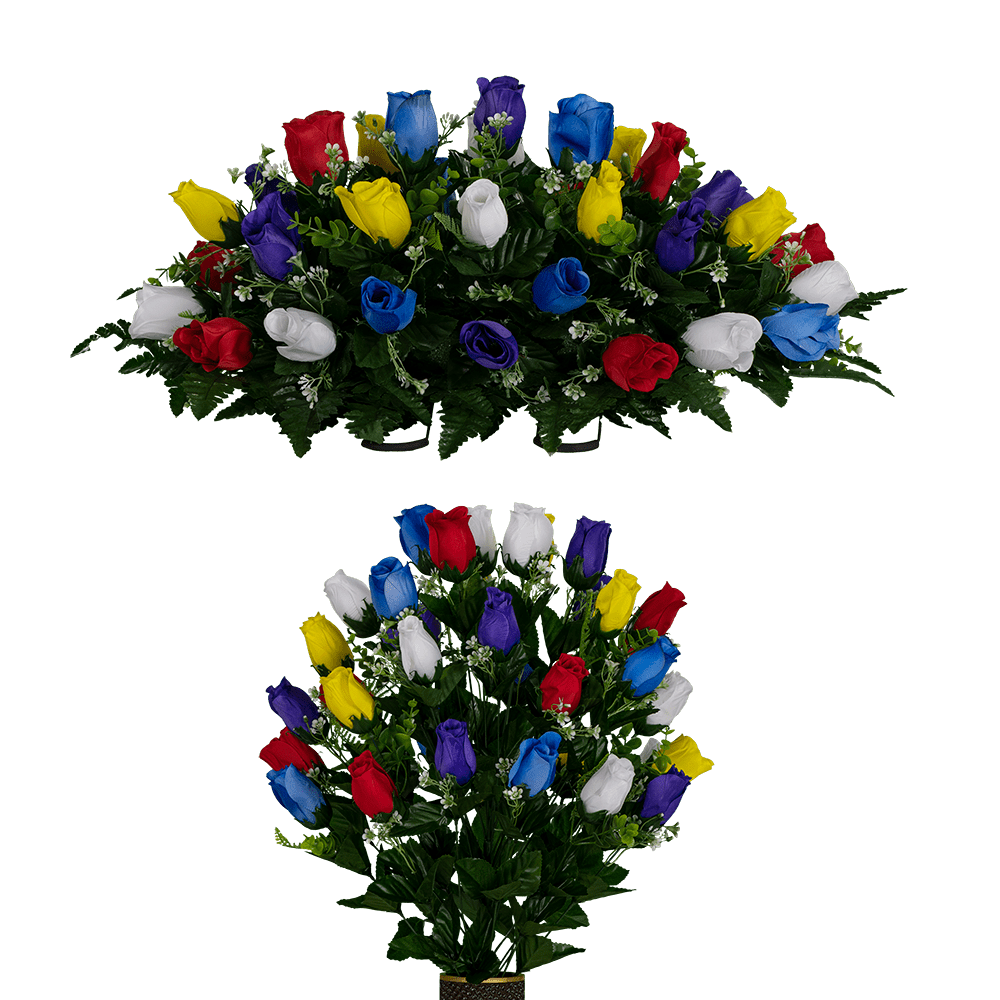 Sympathy Silks Artificial Cemetery Flowers MultiColor Rose Buds